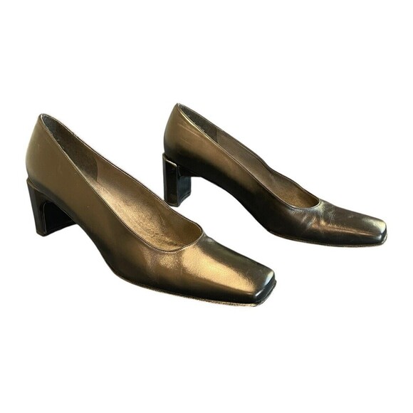 Stuart Weitzman‎ Shoes Womens 8AAA Narrow Black Leather Pumps Square Toe Heels - Picture 1 of 12